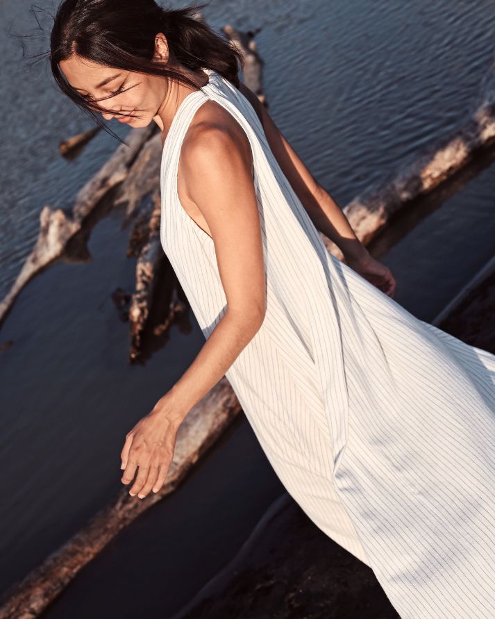 Emelia Midi Dress - Pinstripe